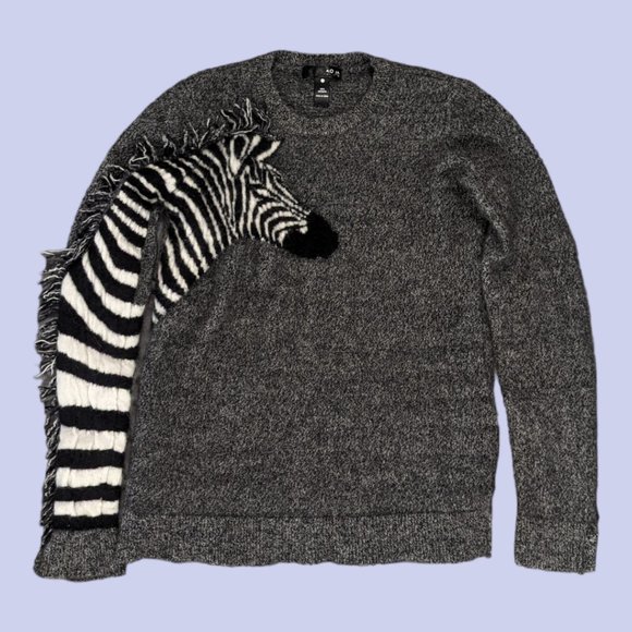 Aqua Sweaters - Aqua | 100% Cashmere Women's Zebra Crewneck Sweater Gray Size XS